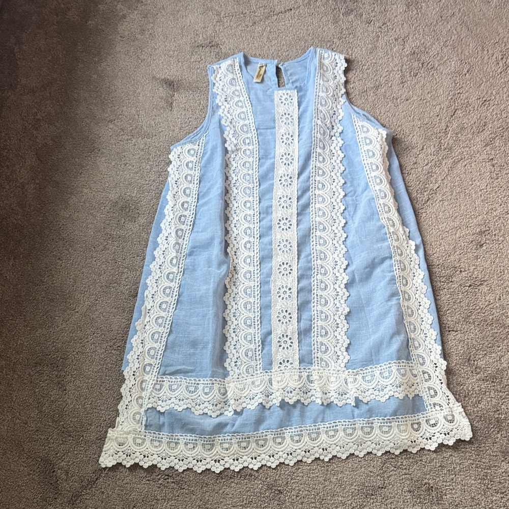 Shoreline Blue White Lace Shift Dress Sleeveless Boho SIZE L/XL